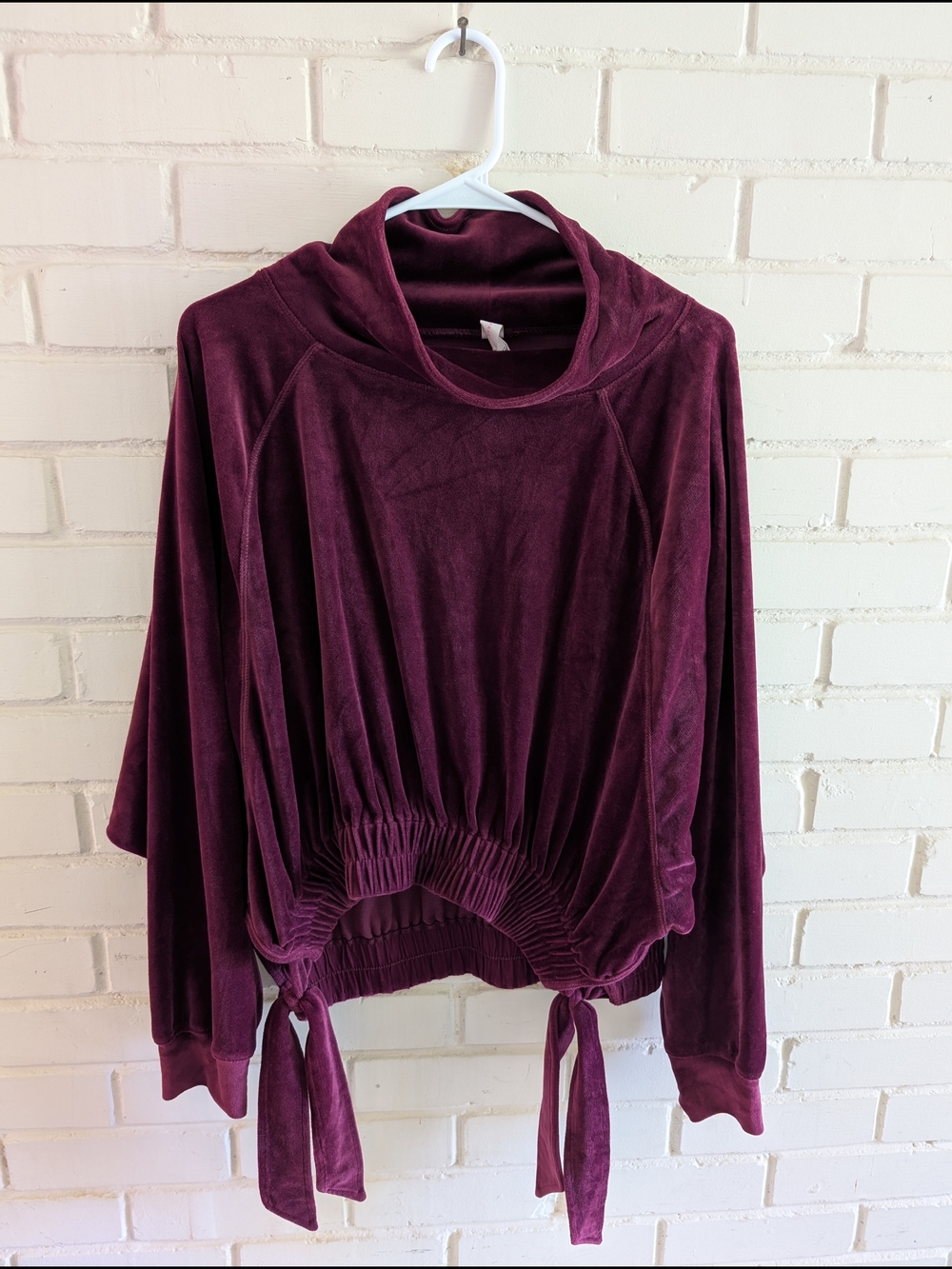 Anthropologie S Daily Practice Side Tie Velvet Pullover Plum Maroon
